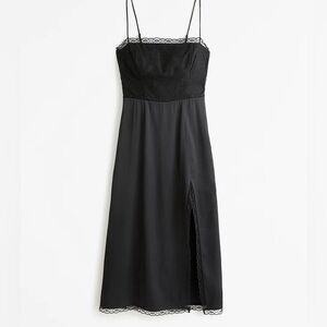 Abercrombie Midi Black Lace Slip Dress